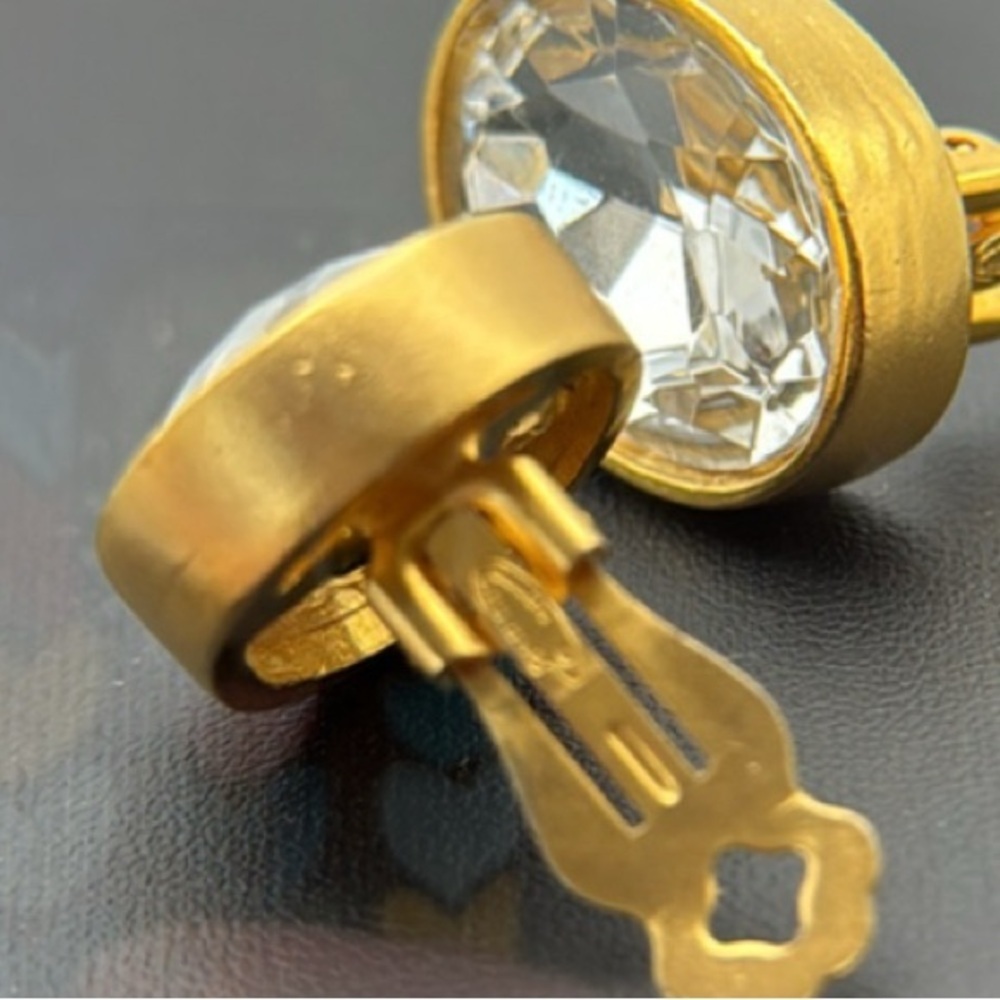 Vintage Ellen Deisgn clear faceted headlight 80s oval statement clip earrings - Picture 9 of 11